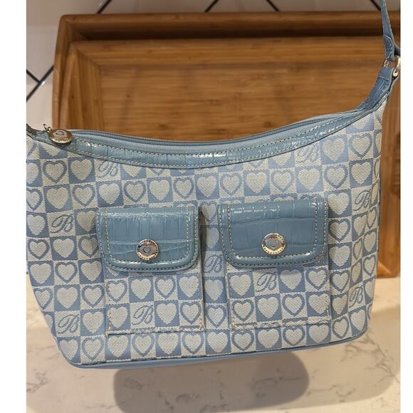 Brighton double pockets blue Jacquard croco Hobo medium Y2K shoulder bag leather - Picture 3 of 10